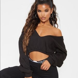 Black Crop Off Shoulder Sweater